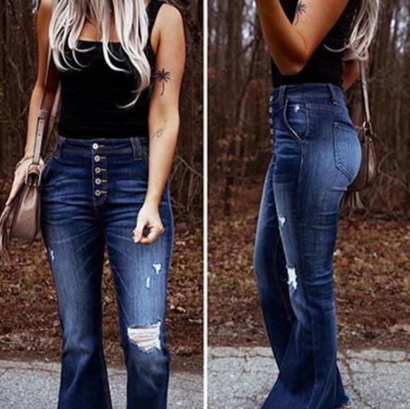 High waisted distressed bell bottom jeans - Picture 3 of 3